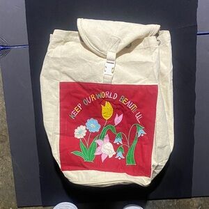 Embroidered Floral Cream and Red Women's Backpack